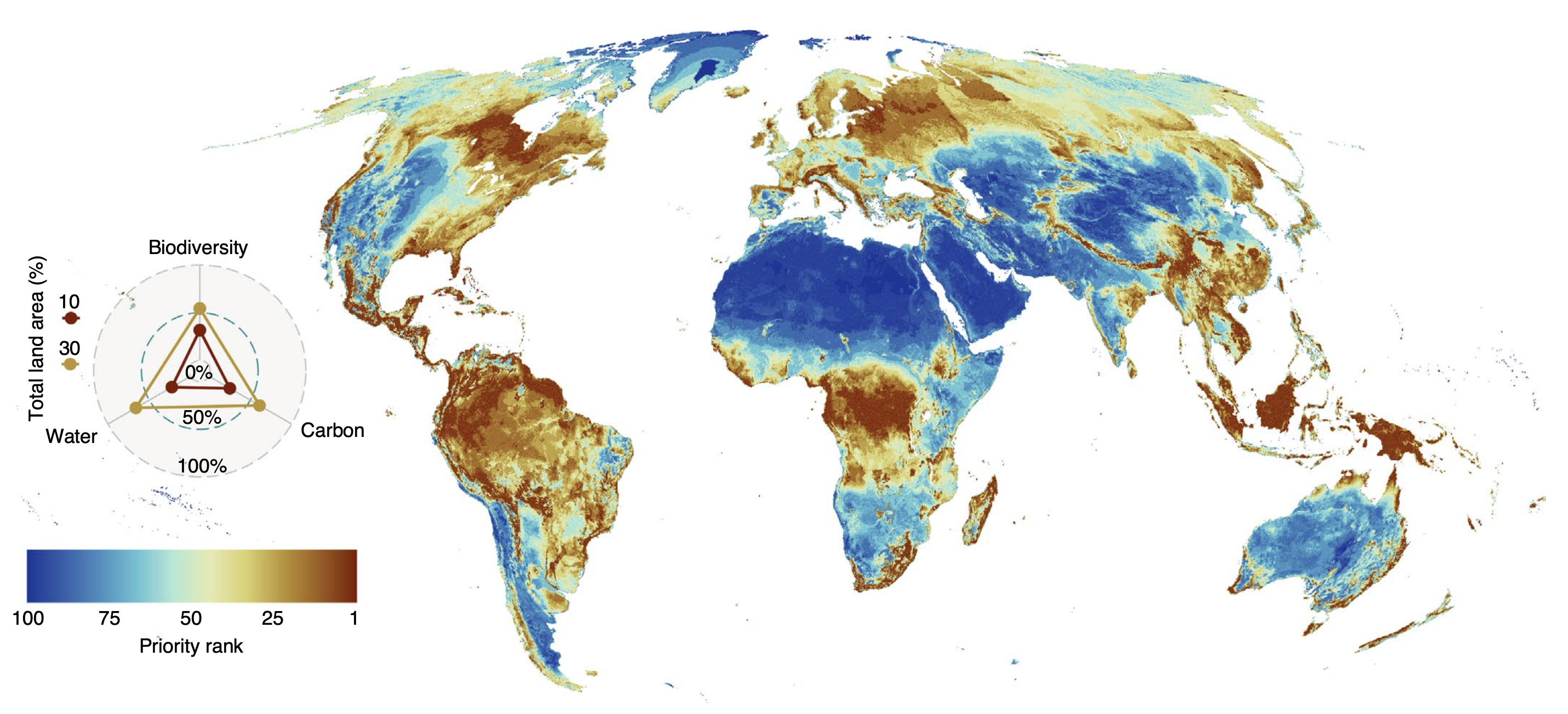 Global areas of conservation importance for terrestrial biodiversity, carbon and water.